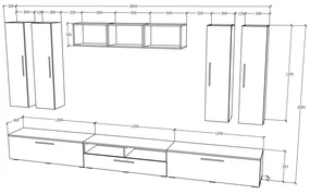 Living haaus Haga V4, Alb Lucios/Negru, MDF, L 360 cm