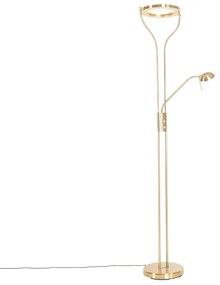 Lampa de podea moderna aurie cu brat de citit incluzând LED si dimmer - Divo