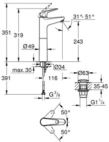 GROHE 24331001 - Baterie pentru lavoar SWIFT 319 mm, crom lucios