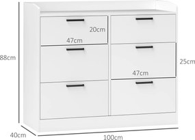 HOMCOM Comodă cu 6 Sertare, Margini Înălțate și Mânere în Formă de U, 110x40x88 cm, Alb | Aosom Romania