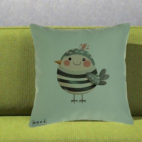 Perna Decorativa Pui Kawaii Teal cu Flori, 40x40 cm, Verde, Husa Detasabila, Perna Inclusa, BEKZ®