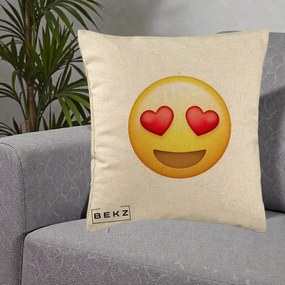 Perna Decorativa Emoji Inimi in Ochi, 40x40 cm, Bej, Husa Detasabila, Perna Inclusa, BEKZ®