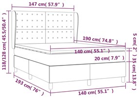 Pat box spring cu saltea, albastru inchis, 140x190 cm, catifea Albastru inchis, 140 x 190 cm, Nasturi de tapiterie