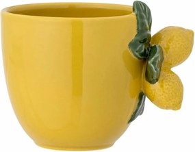Ceașcă din ceramică, galben, decor cu lămâie și frunze verzi, parțial decorată manual, 10 x 13 cm, „Limone”
