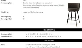 Scaun de bar pivotant design LUX Grenada Counter, catifea Savona gri