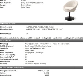 Scaun pivotant design elegant LUX O'Neill, boucle crem 114953 HZ