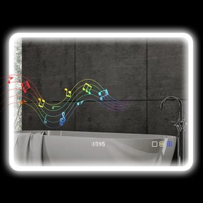 HOMCOM Oglindă de Baie cu Lumină LED 80x60 cm cu Bluetooth 3 Culori de Lumină Funcție Antiabur Funcție de Memorie IP44  | Aosom Romania