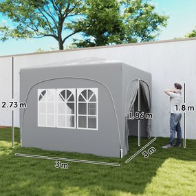 Outsunny Pavilion Pliabil cu Ferestre Laterale și Geantă de Transport, 300x300x273 cm, Gri Deschis | Aosom Romania