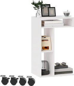 HOMCOM Măsuță laterală în formă de C cu roți, cu 3 compartimente și 1 raft deschis, 40 x 30 x 69 cm, alb | Aosom Romania