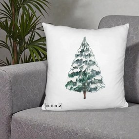 Perna Decorativa Fluffy cu tematica de Craciun, Brad 2, 40x40 cm, Alb Pufos, Husa Detasabila, Perna Inclusa, BEKZ®