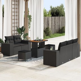 vidaXL Set de canapele de grădină 8 piese cu perne, negru, din rattan poly și acacia.