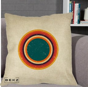 Perna Decorativa Retro Cerc Concentric Geometric Vintage, 40x40 cm, Crem, Husa Detasabila, Perna Inclusa, BEKZ®