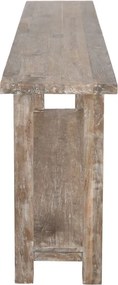 Consolă hol în stil etnic, din lemn de tec reciclat, natur, cu raft jos și picioare înclinate, finisaj patinat, 90 x 240 x 46 cm, „Granville”