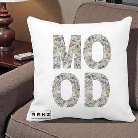 Perna Decorativa MOOD Money Grafic Urban, 40x40 cm, Alba Mata, Husa Detasabila, Perna Inclusa, BEKZ®