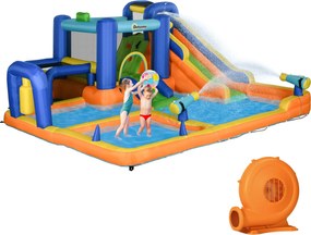 Outsunny Castel Gonflabil pentru Copii cu Tobogan Piscină Perete de Cățărat Inflator și Geantă de Transport 430x420x200cm Multicolor | Aosom Romania