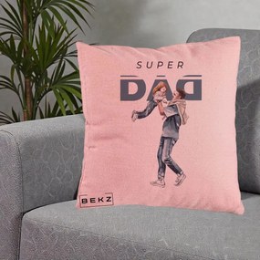 Cadou pentru Tata - Perna Personalizata Super DAD Tata si Fiica, 40x40 cm, Roz, Husa Detasabila, Perna Inclusa, BEKZ®