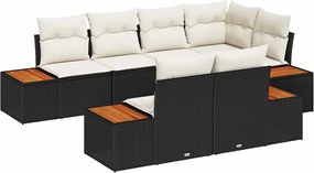 vidaXL Set de canapele pentru grădină cu pernă 7 pcs Negru poliratan