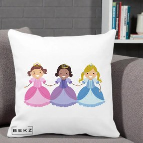 Perna Personalizata Printese Diverse Ilustratie, 40x40 cm, Alba Mata, Husa Detasabila, Perna Inclusa, BEKZ®