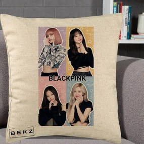 Perna Personalizata K-pop BLACKPINK Negru, 40x40 cm, Bej, Husa Detasabila, Perna Inclusa, BEKZ®