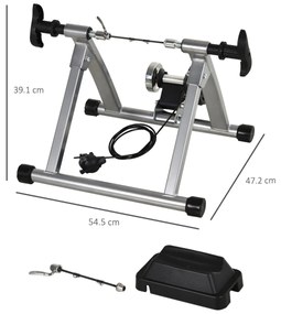 Suport pentru bicicleta cu 5 niveluri de rezistenta reglabile, frana magnetica din tub de otel 54.5x47.2x39.1cm, argintiu HOMCOM | Aosom RO