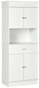 HOMCOM Bufetă de Bucătărie Aramărie de Bucătărie contemporană Multi-Rangement 4 Uși sertar Glisant și Blat de Lucru dim. 74L x 39l x 183H cm Lemn Alb | Aosom Romania
