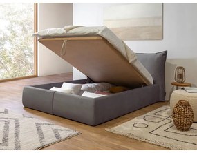 Pat matrimonial gri închis tapițat cu spațiu de depozitare și somieră 180x200 cm Jade – Bobochic Paris