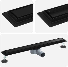 vidaXL Scurgere de duș 2 în 1 cu sifon 360° Negru 70 cm