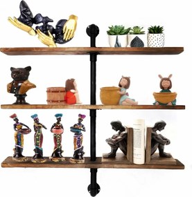 Raft cu 3 polite stil industrial din lemn-metal Homs 75 X 75 X 12 cm