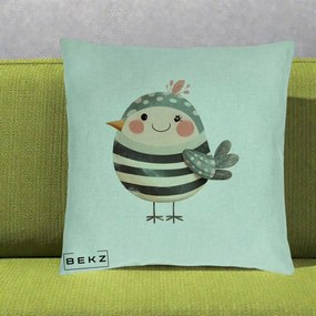 Perna Decorativa Pui Kawaii Teal cu Flori, 40x40 cm, Verde Menta, Husa Detasabila, Perna Inclusa, BEKZ®