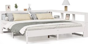 vidaXL Pat cu bibliotecă fără saltea, alb, 200x200 cm, lemn masiv pin