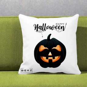 Perna Decorativa Happy Halloween Dovleac Negru cu Paianjen, 40x40 cm, Alba Mata, Husa Detasabila, Perna Inclusa, BEKZ®