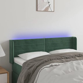 3123427 vidaXL Tăblie de pat cu LED, verde închis, 147x16x78/88 cm, catifea