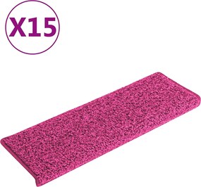 vidaXL Covorașe pentru scări, 15 buc., 65x21x4 cm, roz, cu margini dreptunghiulare