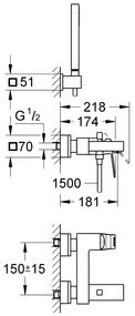 Set complet baterii baie Grohe Eurocube,baterie lavoar marimea S,baterie cada set de dus inclus - (23141000 ) ,( 2312700e  )