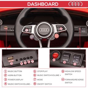 HOMCOM Mașină Electrică AUDI TT pentru Copii, Mașină Electrică cu Telecomandă, USB, Uși cu Deschidere și Faruri LED, 102x60x44 cm, Roșu