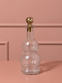 Set 2 sticle decorative din sticlă canelată cu capac sferic din alamă antichizată, 33 × 10 cm, „Flacon"