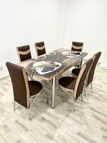 Set masa extensibila 130 / 170 x 80 cm cu 6 scaune, model 1015