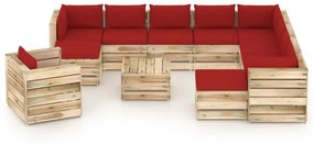Set mobilier gradina cu perne, 12 piese, lemn verde tratat