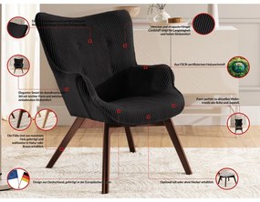 Fotoliu negru cu tapițerie din catifea reiată Niko – Ropez