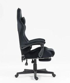 RESIGILAT- Scaun gaming, masaj în perna lombară, suport picioare, catifea, Negru