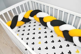 Baby Nellys Pernă tricotat tresă cu lenjerie de pat Mickey - alb, galben, negru 120x90