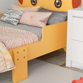 ZONEKIZ Cadru Pat Pentru Copii Mici, Mobilier Dormitor Pentru Copii Cu Varsta De 3-6 Ani Design Cu Tematica Catelus, 143 x 74 x 58 cm, Galben