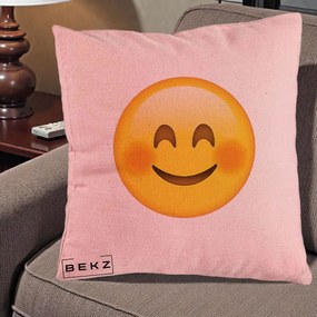 Perna Decorativa Emoji Fericit Roscat, 40x40 cm, Roz, Husa Detasabila, Perna Inclusa, BEKZ®