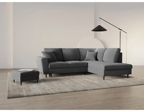 Colțar gri deschis extensibil, cu spațiu de depozitare cu tapițerie din catifea (cu colț pe partea dreaptă-în formă de ”L”) Kyoto – Cosmopolitan Design