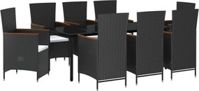 vidaXL Set mobilier de grădină cu perne, 9 piese, negru