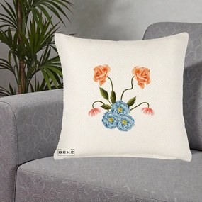 Perna Decorativa Trandafiri si Bujori Acuarela, 40x40 cm, Crem Reliefat, Husa Detasabila, Perna Inclusa, BEKZ®