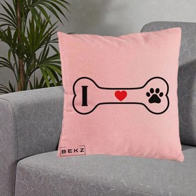 Perna Personalizata I Love Dog Os si Labuta, 40x40 cm, Roz, Husa Detasabila, Perna Inclusa, BEKZ®