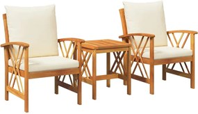 vidaXL Set de canapele pentru grădină cu pernă 3 pcs Ulei Natural