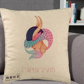 Perna Personalizata Zodiac Capricorn Cowgirl, 40x40 cm, Bej, Husa Detasabila, Perna Inclusa, BEKZ®