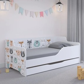 Pat de copii cu animale de pădure 160x80 cm